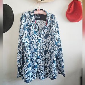 Silver Stone Men's Navy White Paisley Button Up Shirt L